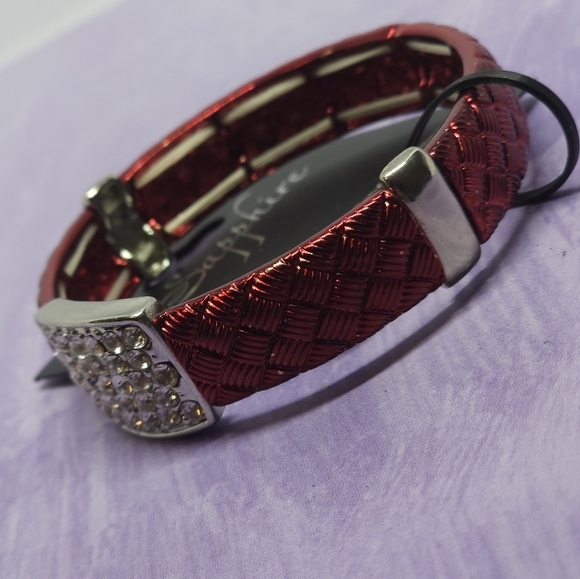 Sapphire Red & Silver Tone Rhinestone Bracelet - Picture 3 of 7